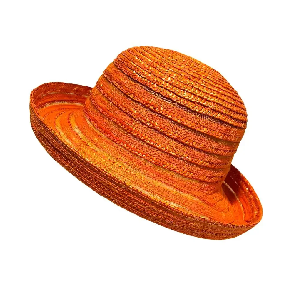 Bright Orange straw hat sunhat beachy stripes casual resort cruise preppy travel
